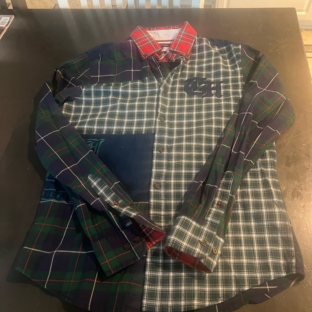 Tommy Hilfiger Vintage 90s Mens Small Custom Fit Check Long Sleeve Patch Shirt